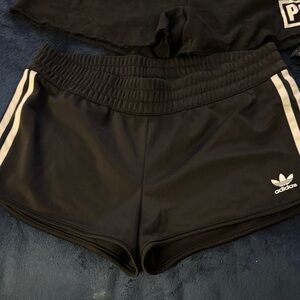 Adidas Women's Black Athletic Shorts with White Stripes